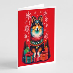 caroline's treasures dac3160gca7p sheltie holiday christmas greeting cards pack of 8 blank cards with envelopes whimsical a7 size 5x7 blank note cards