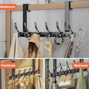 Walbest Over Door Storage Rack with 5/6/7 Hooks, Punch Free Over The Door Hooks, Heavy Duty Carbon Steel Door Back Hooks, Mount Hanging Coat Towel Bag Hat Scarf Organizer Rack Hanger Black 7 Hooks