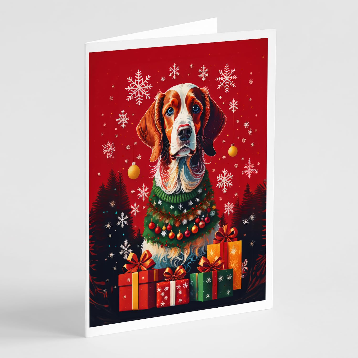 Caroline's Treasures DAC3060GCA7P Brittany Spaniel Holiday Christmas Greeting Cards Pack of 8 Blank Cards with Envelopes Whimsical A7 Size 5x7 Blank Note Cards