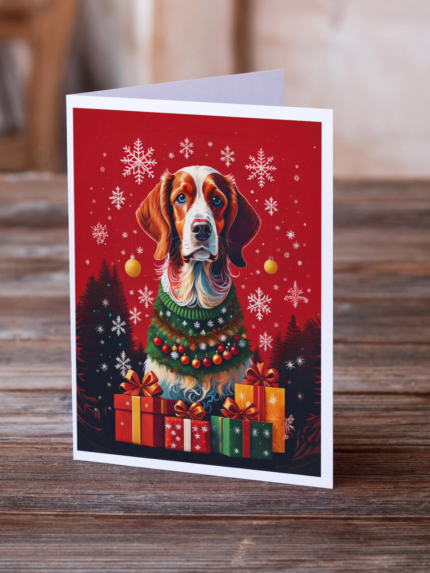 Caroline's Treasures DAC3060GCA7P Brittany Spaniel Holiday Christmas Greeting Cards Pack of 8 Blank Cards with Envelopes Whimsical A7 Size 5x7 Blank Note Cards