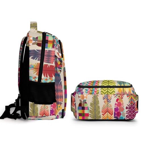 Colored Feather Pattern Travel Laptop Backpack Durable Computer Bag Casual Daypack Work Backpack for Women & Men