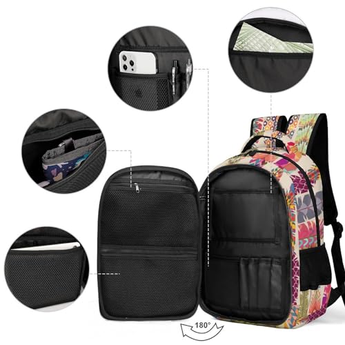 Colored Feather Pattern Travel Laptop Backpack Durable Computer Bag Casual Daypack Work Backpack for Women & Men