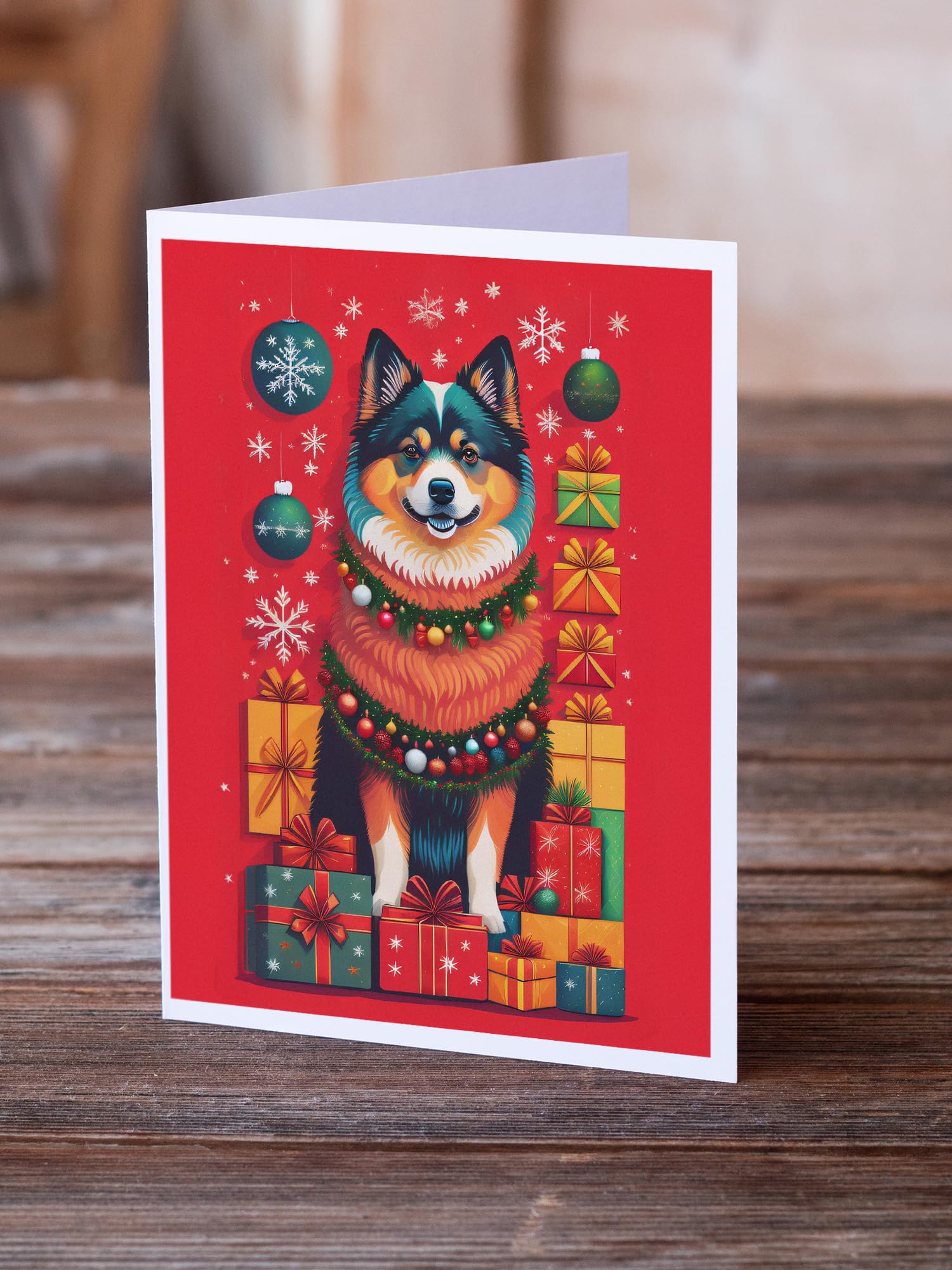 Caroline's Treasures DAC3086GCA7P Finnish Lapphund Holiday Christmas Greeting Cards Pack of 8 Blank Cards with Envelopes Whimsical A7 Size 5x7 Blank Note Cards