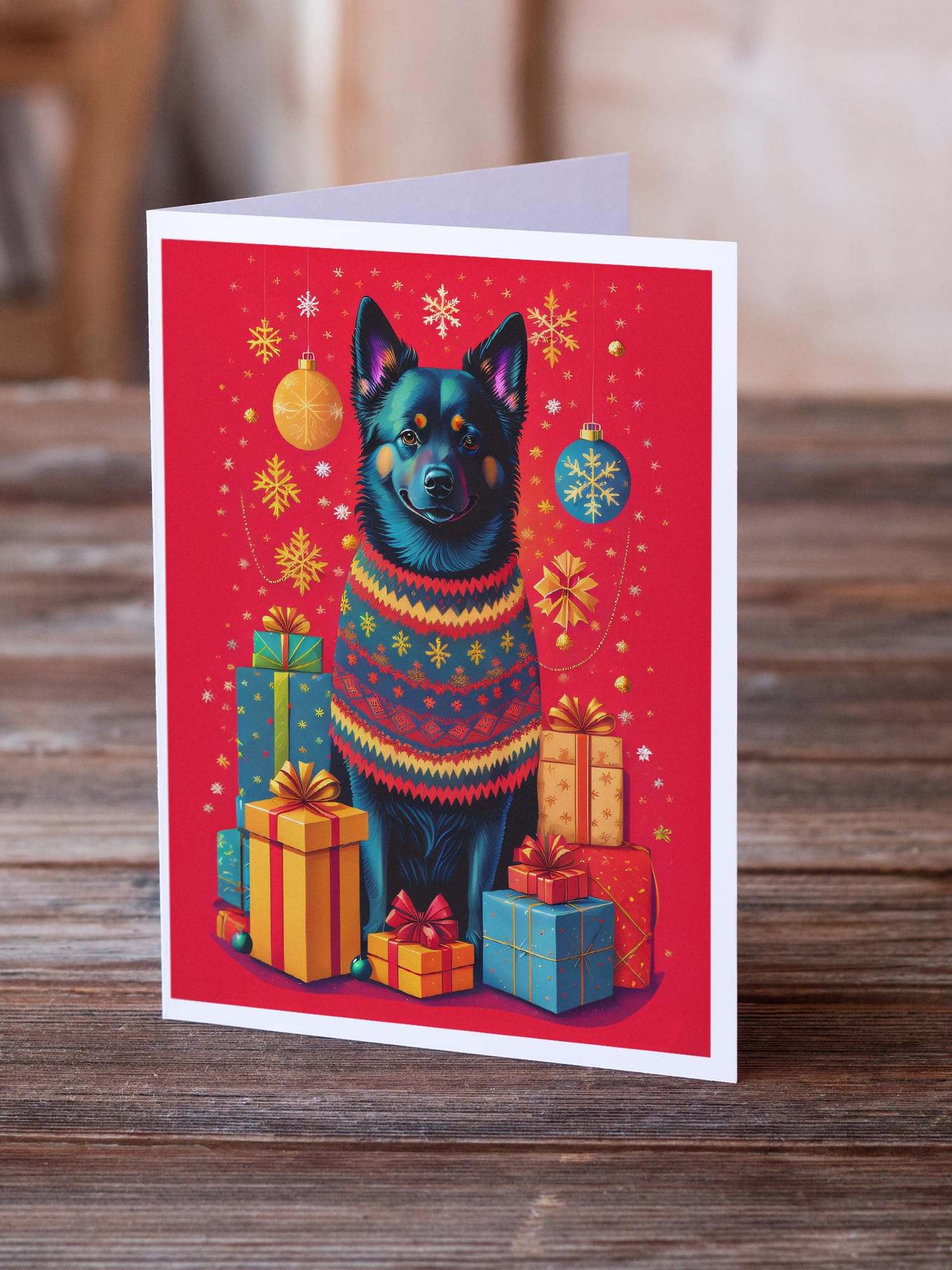 Caroline's Treasures DAC3154GCA7P Schipperke Holiday Christmas Greeting Cards Pack of 8 Blank Cards with Envelopes Whimsical A7 Size 5x7 Blank Note Cards