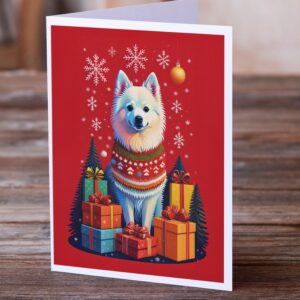 Caroline's Treasures DAC3025GCA7P American Eskimo Holiday Christmas Greeting Cards Pack of 8 Blank Cards with Envelopes Whimsical A7 Size 5x7 Blank Note Cards