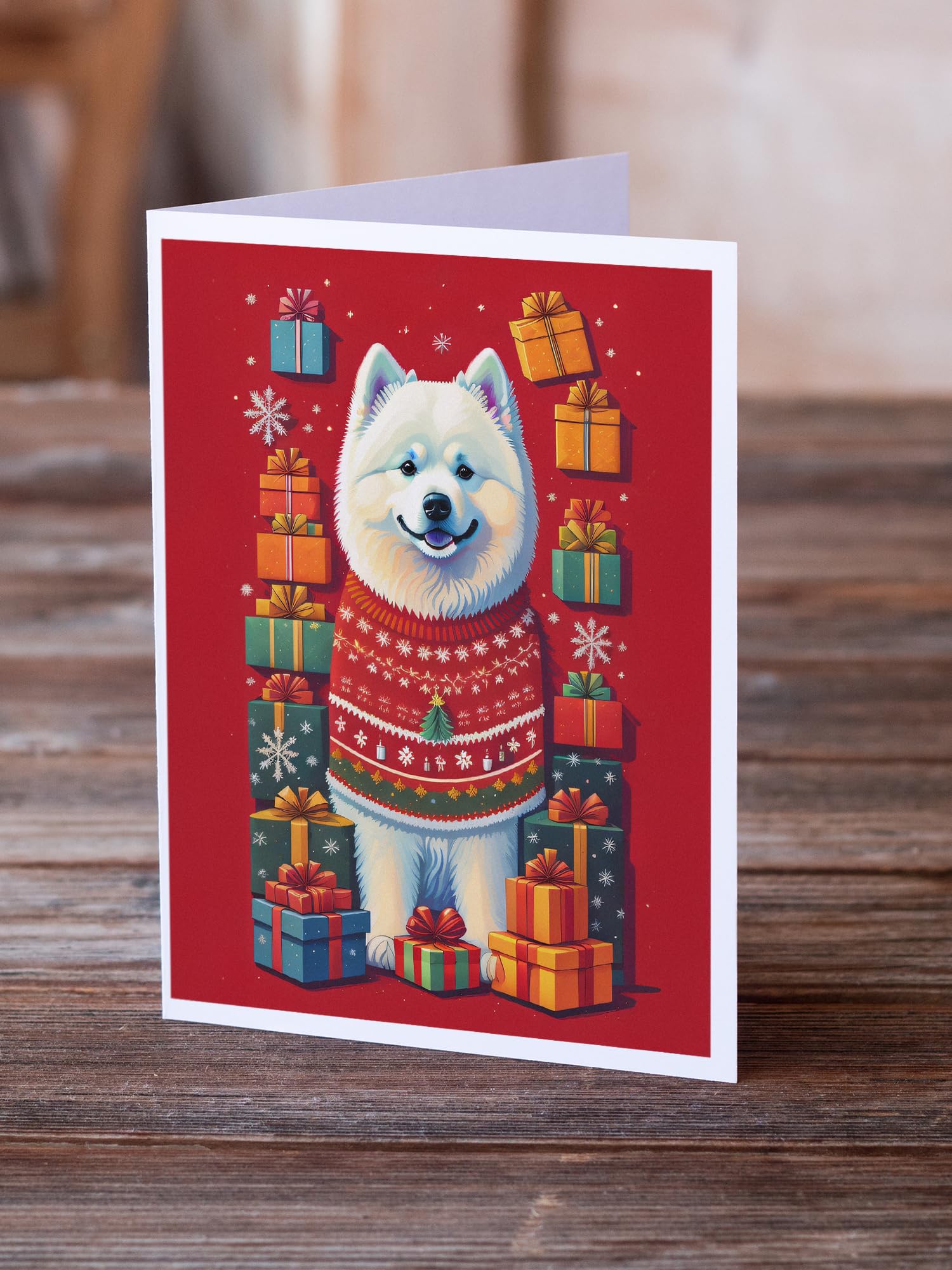 Caroline's Treasures DAC3153GCA7P Samoyed Holiday Christmas Greeting Cards Pack of 8 Blank Cards with Envelopes Whimsical A7 Size 5x7 Blank Note Cards