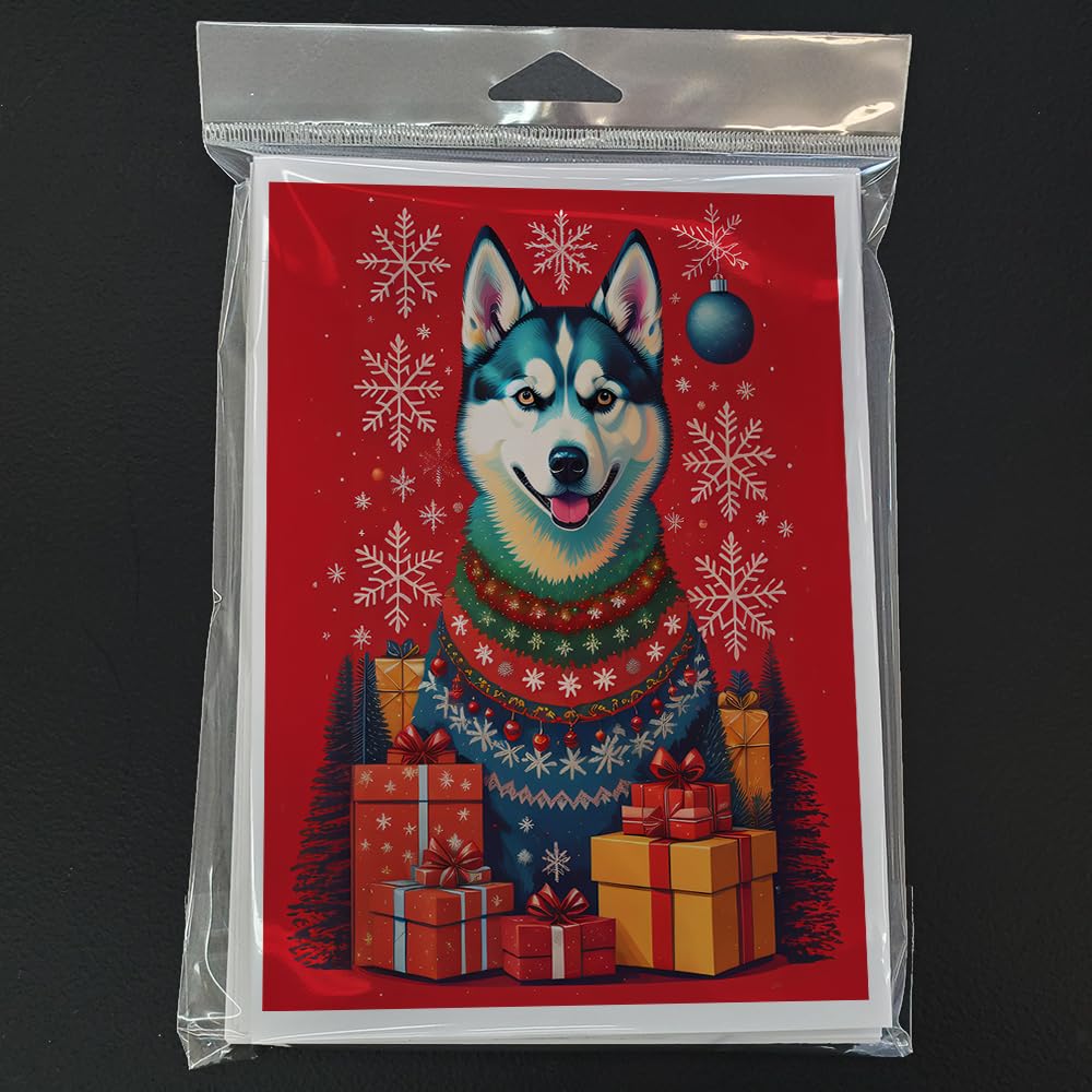 Caroline's Treasures DAC3163GCA7P Siberian Husky Holiday Christmas Greeting Cards Pack of 8 Blank Cards with Envelopes Whimsical A7 Size 5x7 Blank Note Cards