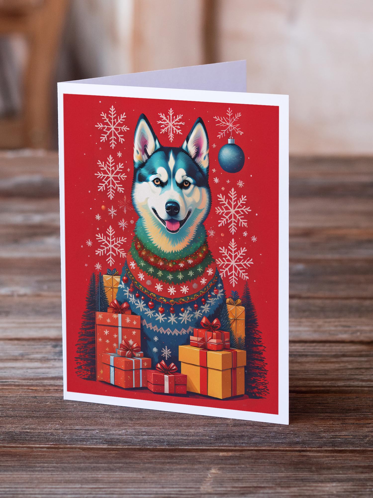 Caroline's Treasures DAC3163GCA7P Siberian Husky Holiday Christmas Greeting Cards Pack of 8 Blank Cards with Envelopes Whimsical A7 Size 5x7 Blank Note Cards