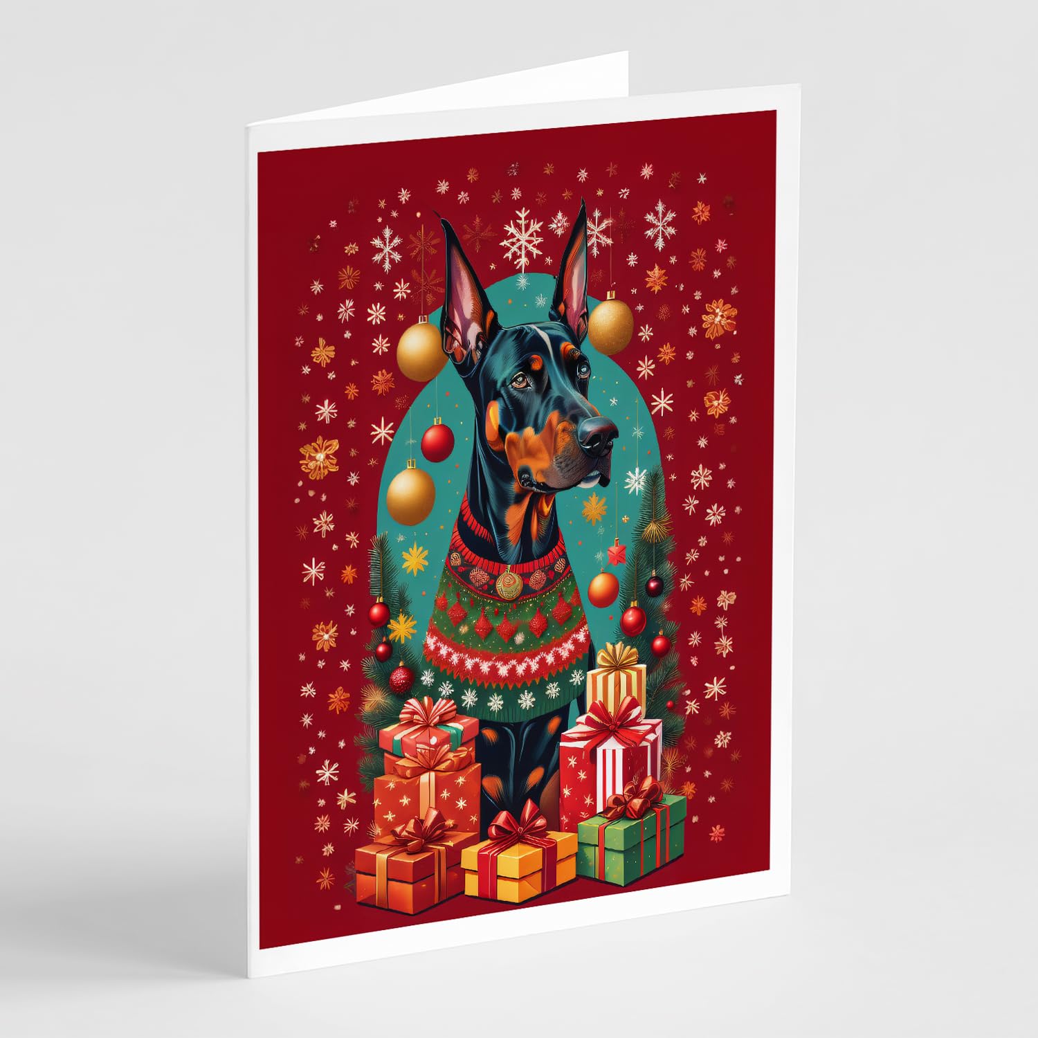 Caroline's Treasures DAC3077GCA7P Doberman Pinscher Holiday Christmas Greeting Cards Pack of 8 Blank Cards with Envelopes Whimsical A7 Size 5x7 Blank Note Cards