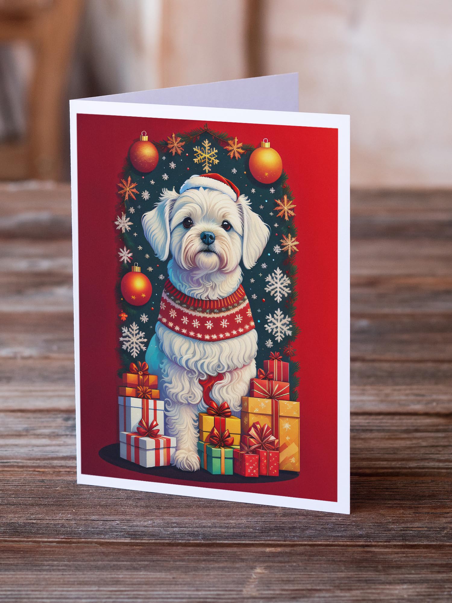 Caroline's Treasures DAC3124GCA7P Maltese Holiday Christmas Greeting Cards Pack of 8 Blank Cards with Envelopes Whimsical A7 Size 5x7 Blank Note Cards