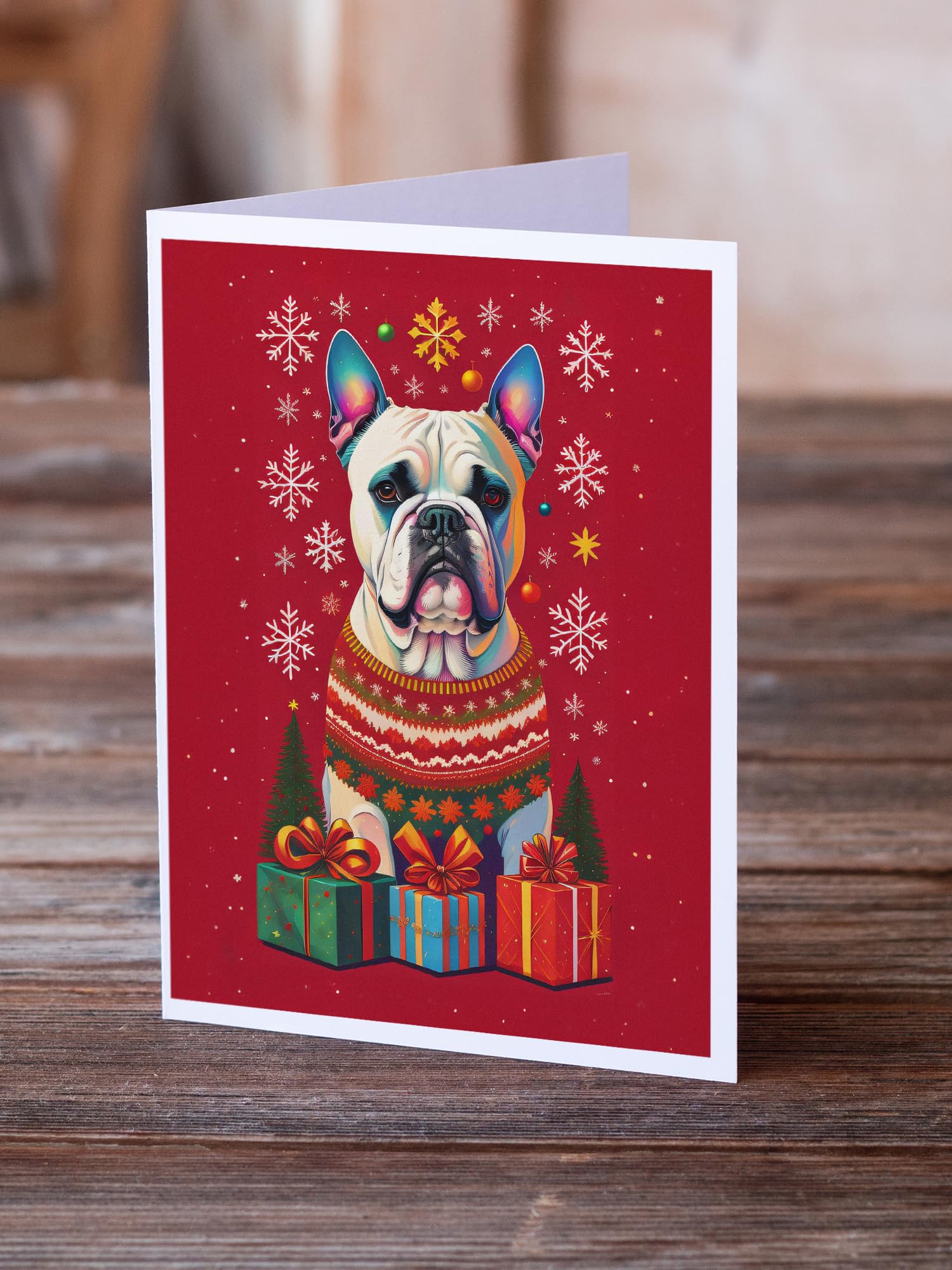 Caroline's Treasures DAC3054GCA7P White Boxer Cropped Ears Holiday Christmas Greeting Cards Pack of 8 Blank Cards with Envelopes Whimsical A7 Size 5x7 Blank Note Cards