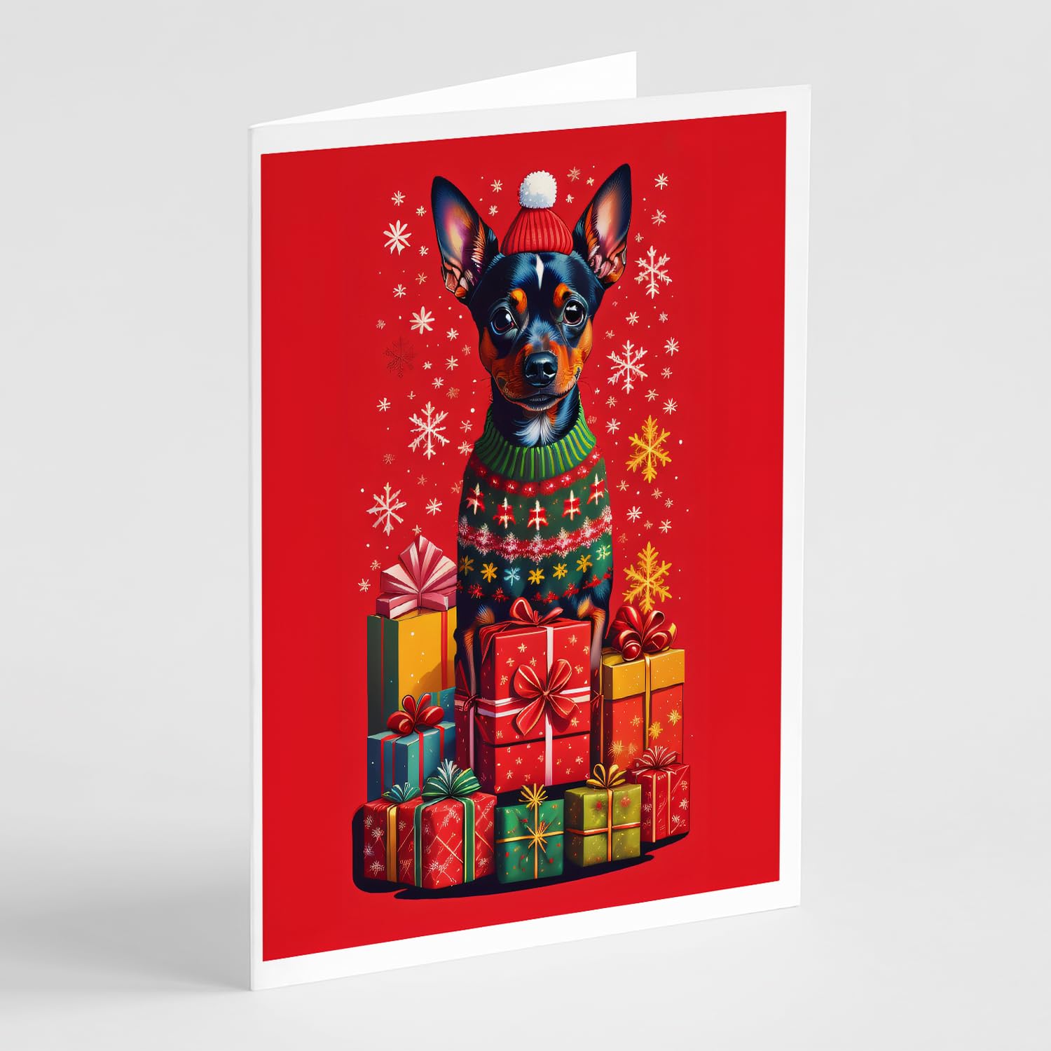 Caroline's Treasures DAC3126GCA7P Miniature Pinscher Holiday Christmas Greeting Cards Pack of 8 Blank Cards with Envelopes Whimsical A7 Size 5x7 Blank Note Cards