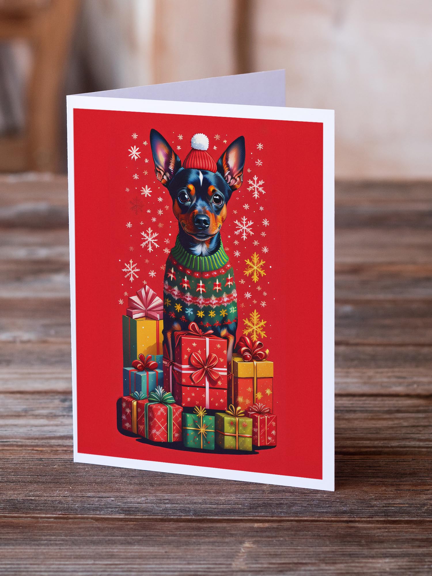 Caroline's Treasures DAC3126GCA7P Miniature Pinscher Holiday Christmas Greeting Cards Pack of 8 Blank Cards with Envelopes Whimsical A7 Size 5x7 Blank Note Cards