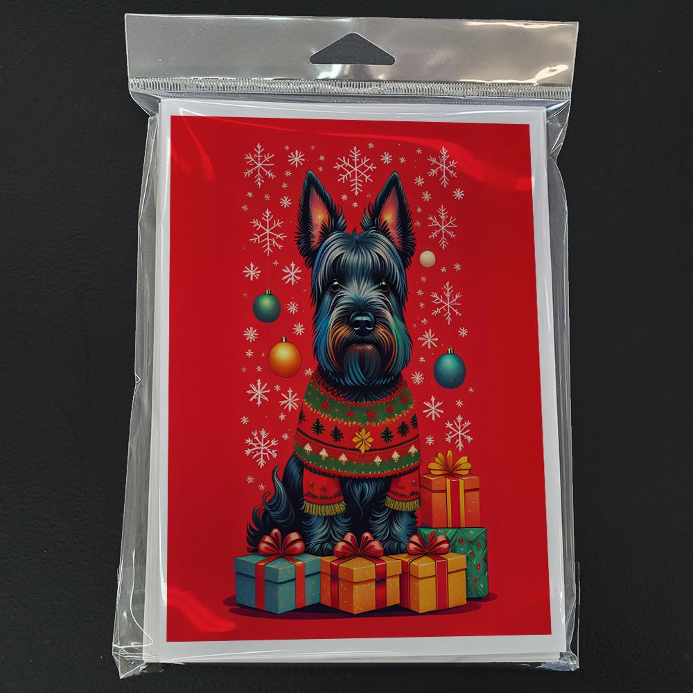 Caroline's Treasures DAC3156GCA7P Scottish Terrier Holiday Christmas Greeting Cards Pack of 8 Blank Cards with Envelopes Whimsical A7 Size 5x7 Blank Note Cards