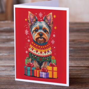 Caroline's Treasures DAC3176GCA7P Yorkshire Terrier Holiday Christmas Greeting Cards Pack of 8 Blank Cards with Envelopes Whimsical A7 Size 5x7 Blank Note Cards