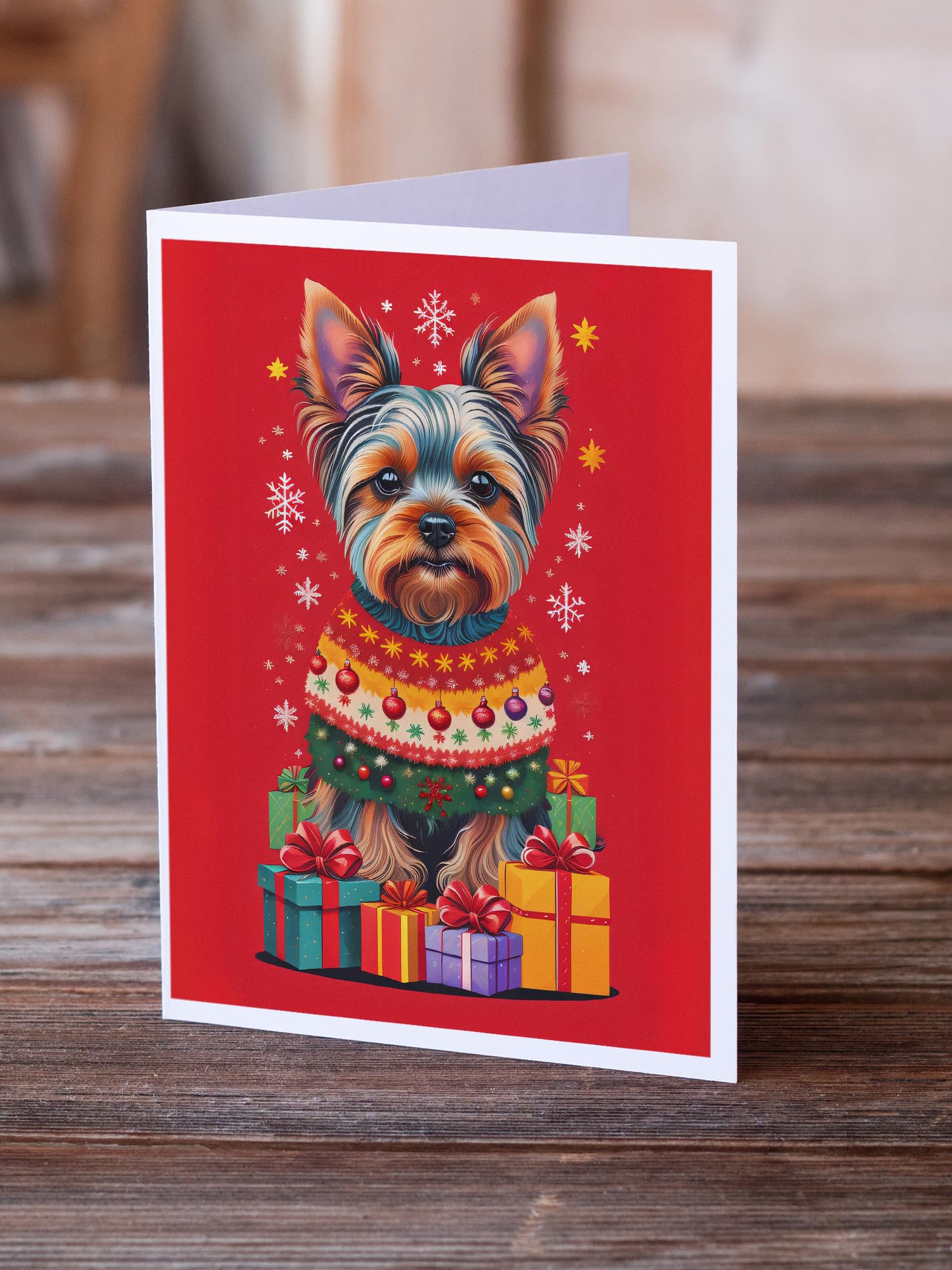 Caroline's Treasures DAC3176GCA7P Yorkshire Terrier Holiday Christmas Greeting Cards Pack of 8 Blank Cards with Envelopes Whimsical A7 Size 5x7 Blank Note Cards