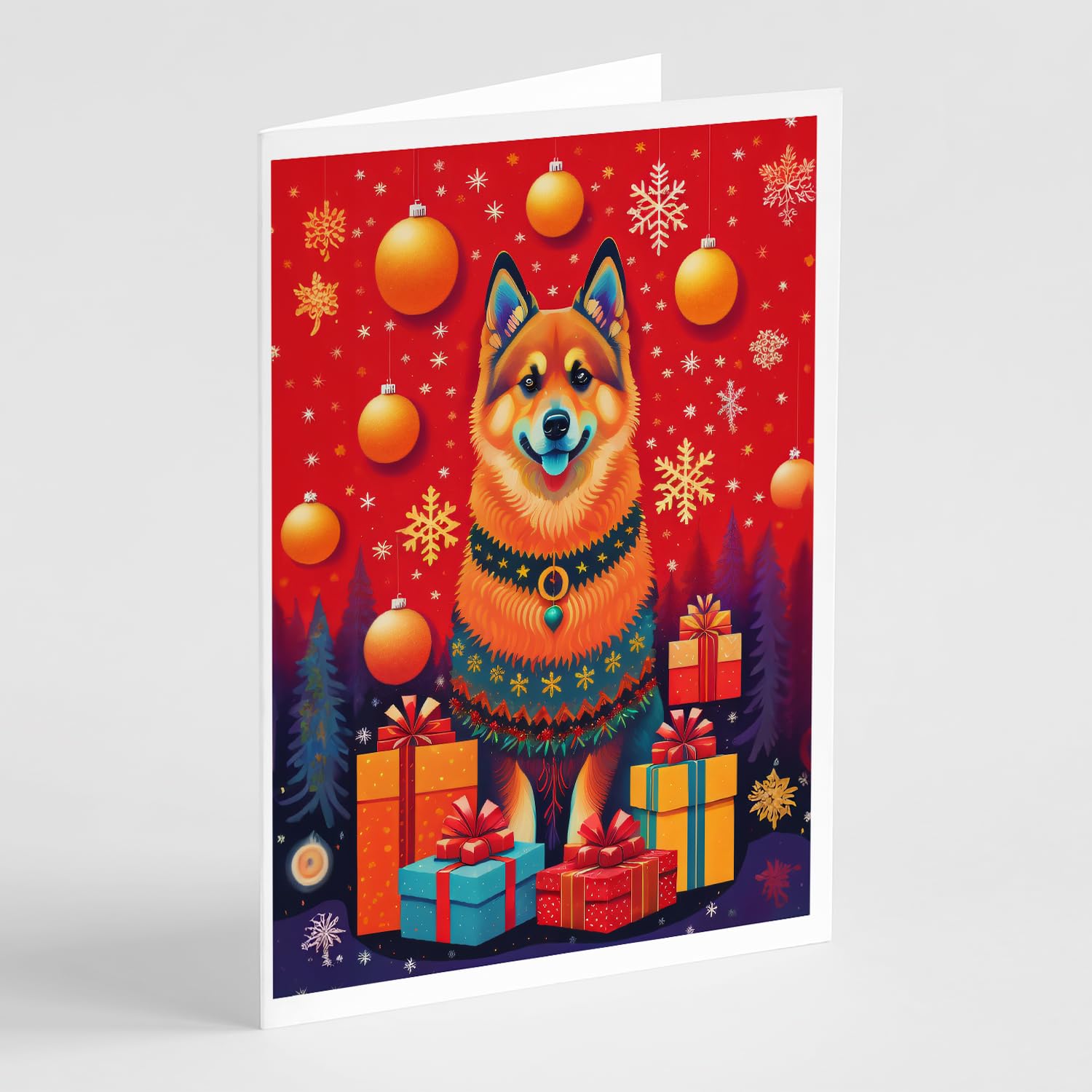 Caroline's Treasures DAC3087GCA7P Finnish Spitz Holiday Christmas Greeting Cards Pack of 8 Blank Cards with Envelopes Whimsical A7 Size 5x7 Blank Note Cards