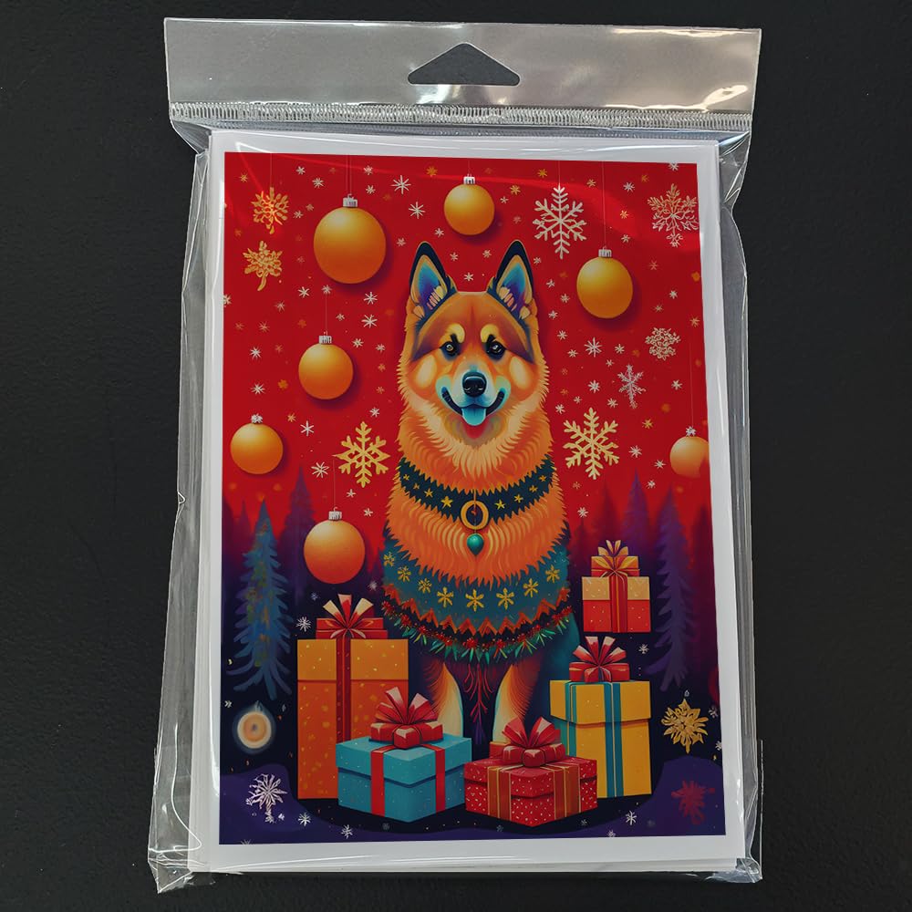 Caroline's Treasures DAC3087GCA7P Finnish Spitz Holiday Christmas Greeting Cards Pack of 8 Blank Cards with Envelopes Whimsical A7 Size 5x7 Blank Note Cards