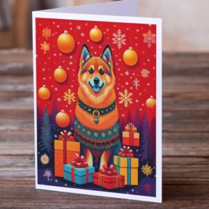 Caroline's Treasures DAC3087GCA7P Finnish Spitz Holiday Christmas Greeting Cards Pack of 8 Blank Cards with Envelopes Whimsical A7 Size 5x7 Blank Note Cards