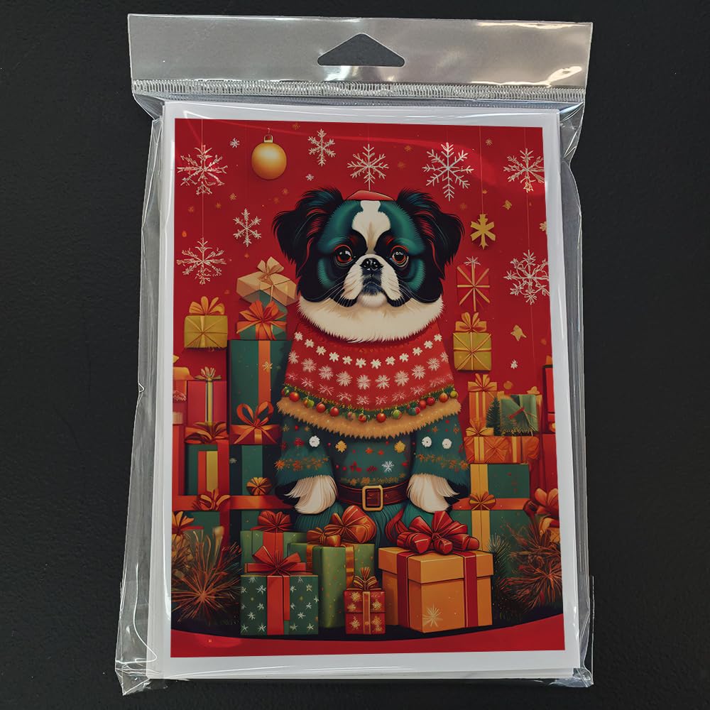 Caroline's Treasures DAC3111GCA7P Japanese Chin Holiday Christmas Greeting Cards Pack of 8 Blank Cards with Envelopes Whimsical A7 Size 5x7 Blank Note Cards