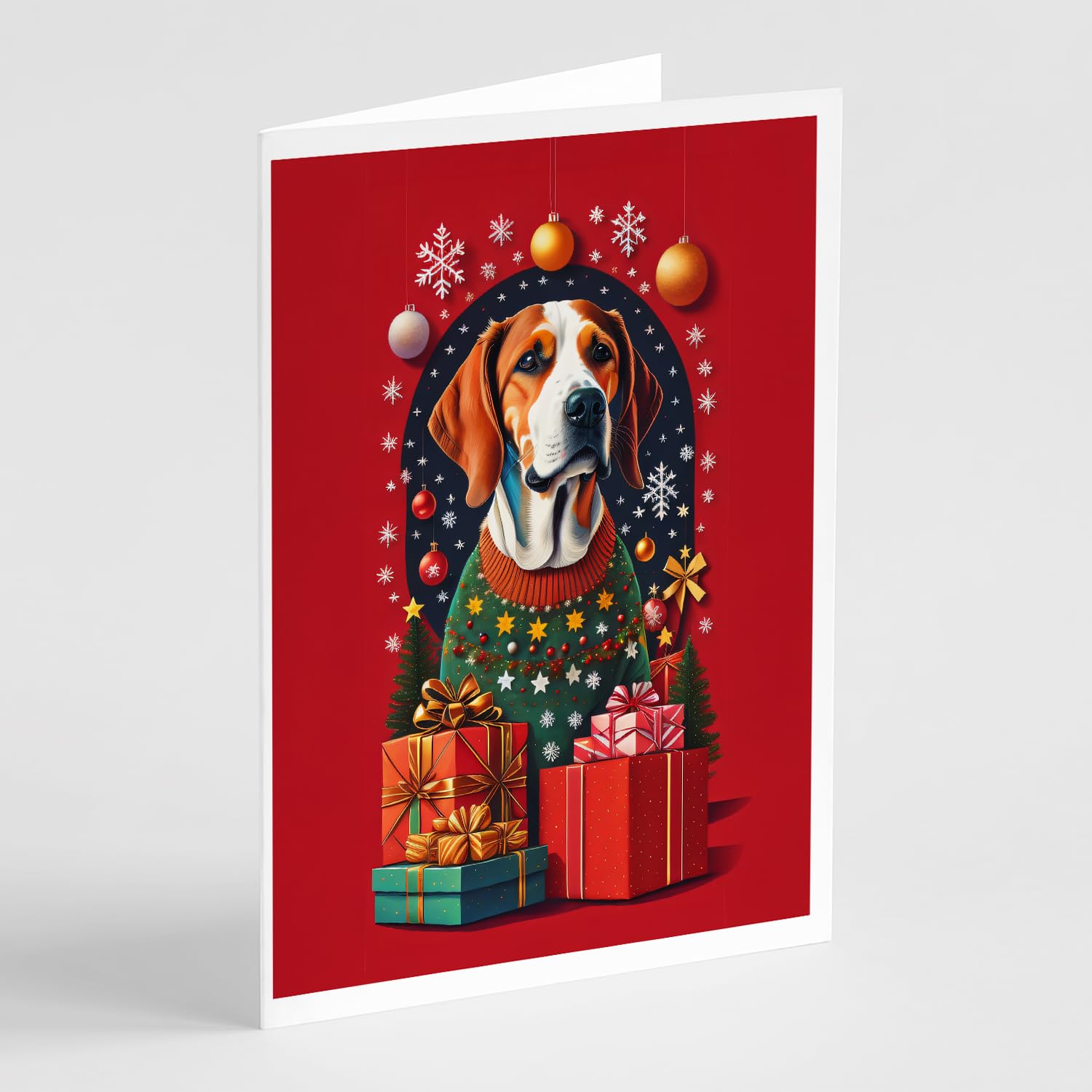 Caroline's Treasures DAC3026GCA7P American Foxhound Dog Holiday Christmas Greeting Cards Pack of 8 Blank Cards with Envelopes Whimsical A7 Size 5x7 Blank Note Cards