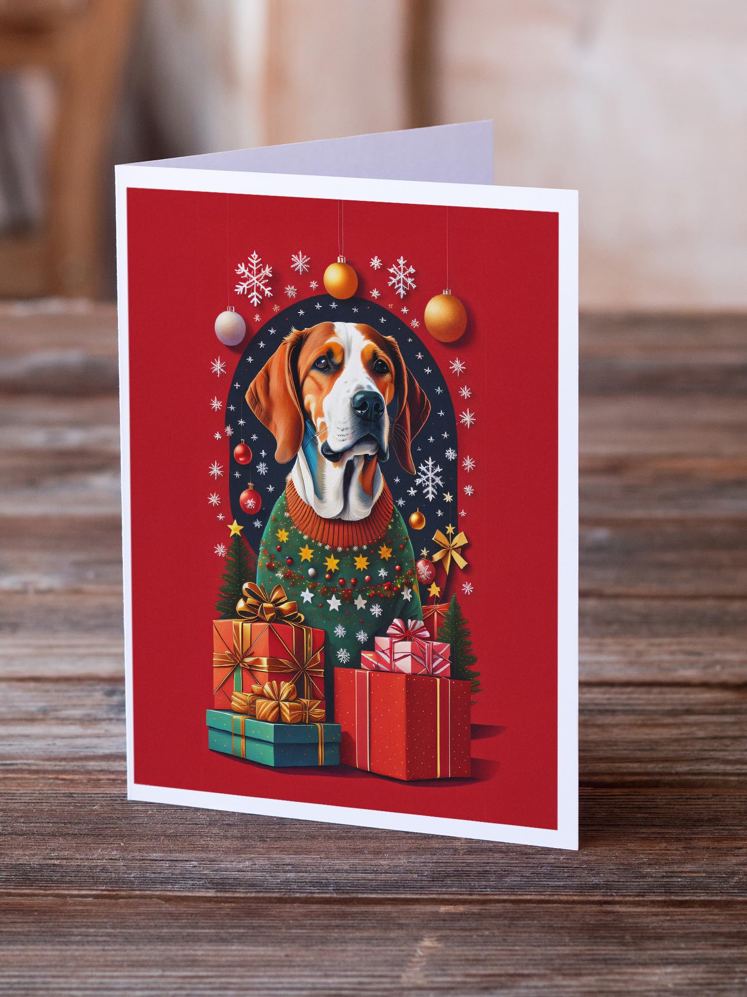 Caroline's Treasures DAC3026GCA7P American Foxhound Dog Holiday Christmas Greeting Cards Pack of 8 Blank Cards with Envelopes Whimsical A7 Size 5x7 Blank Note Cards