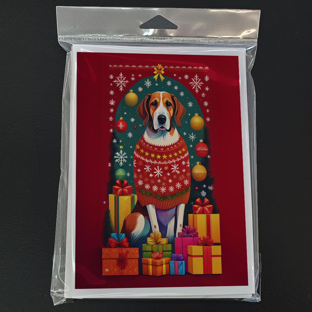 Caroline's Treasures DAC3081GCA7P English Foxhound Holiday Christmas Greeting Cards Pack of 8 Blank Cards with Envelopes Whimsical A7 Size 5x7 Blank Note Cards