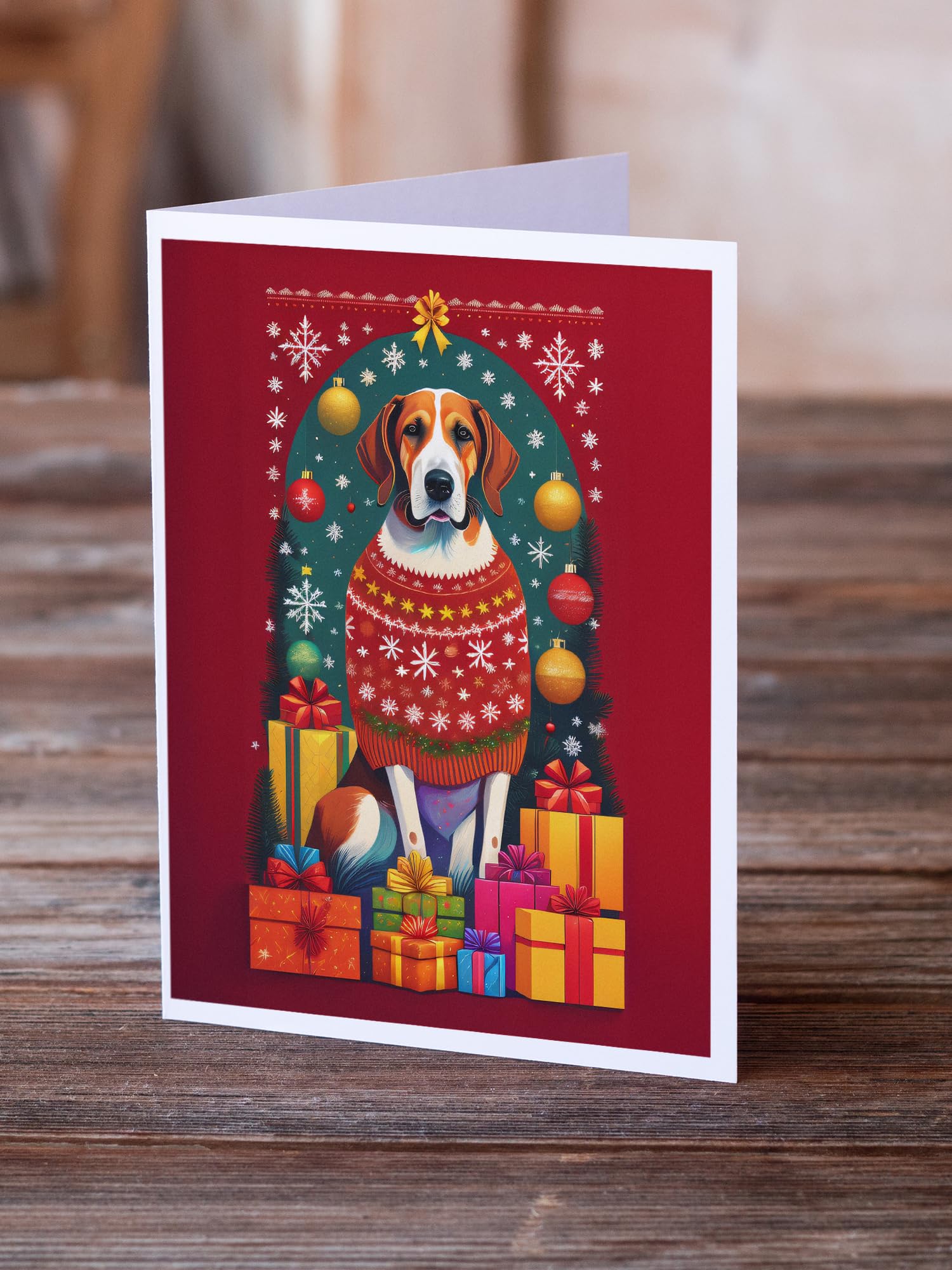 Caroline's Treasures DAC3081GCA7P English Foxhound Holiday Christmas Greeting Cards Pack of 8 Blank Cards with Envelopes Whimsical A7 Size 5x7 Blank Note Cards