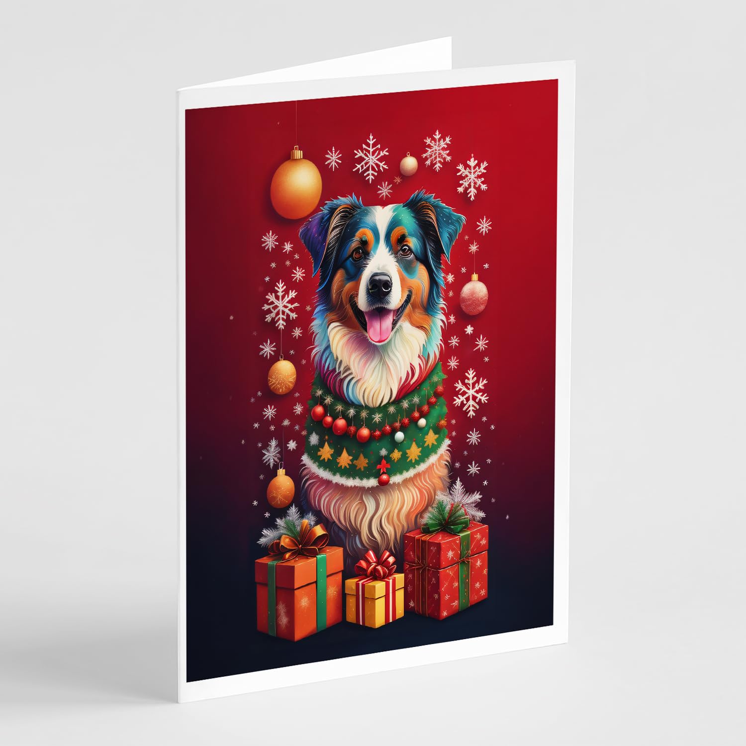 Caroline's Treasures DAC3032GCA7P Australian Shepherd Holiday Christmas Greeting Cards Pack of 8 Blank Cards with Envelopes Whimsical A7 Size 5x7 Blank Note Cards