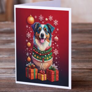 Caroline's Treasures DAC3032GCA7P Australian Shepherd Holiday Christmas Greeting Cards Pack of 8 Blank Cards with Envelopes Whimsical A7 Size 5x7 Blank Note Cards