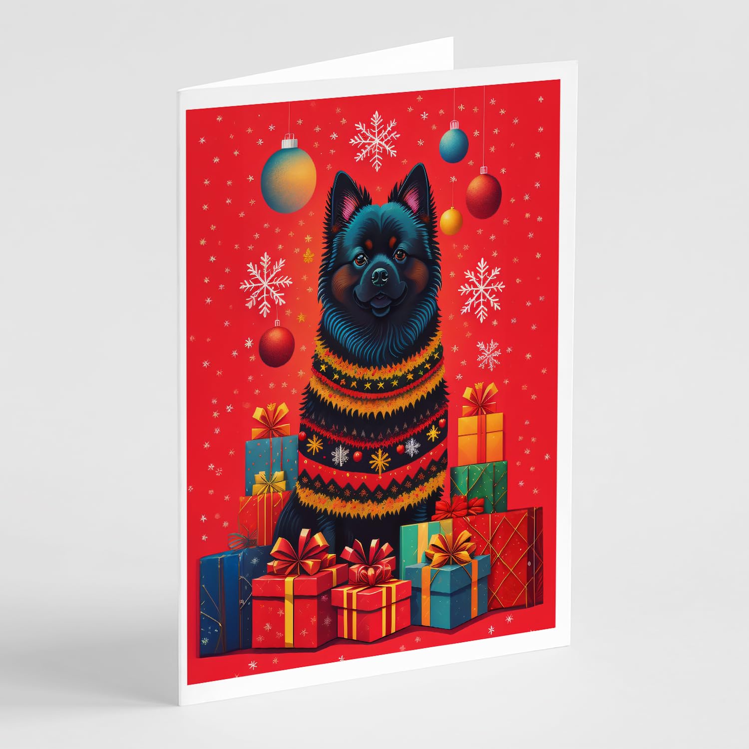 Caroline's Treasures DAC3092GCA7P German Spitz Holiday Christmas Greeting Cards Pack of 8 Blank Cards with Envelopes Whimsical A7 Size 5x7 Blank Note Cards