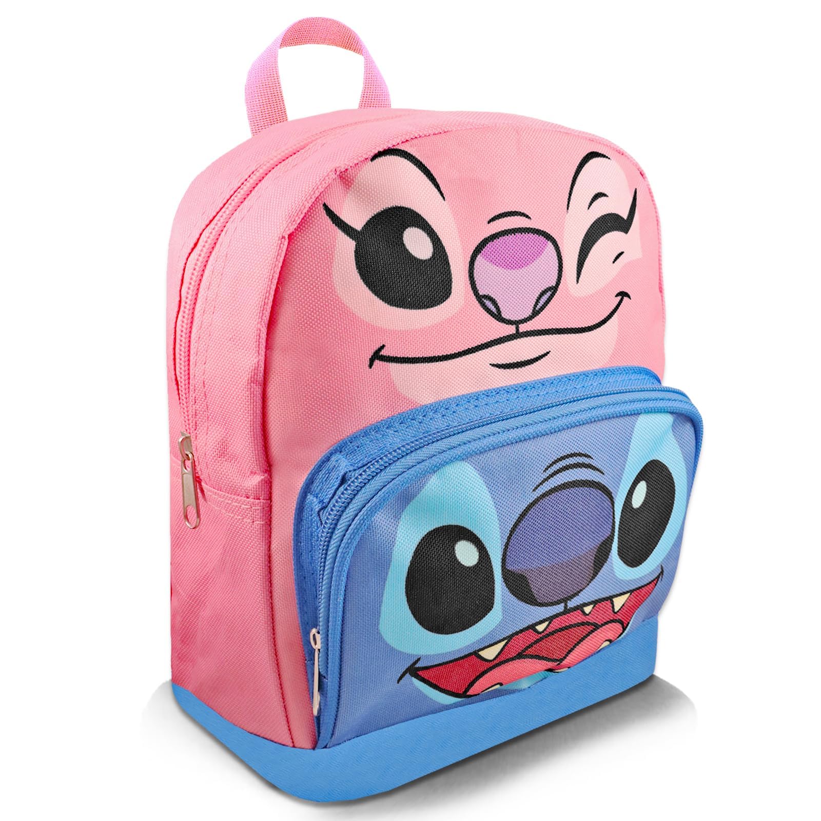 Stitch and Angel Mini Backpack for Girls - 10” Canvas Stitch Backpack with Front Pocket Plus Bottle | Lilo and Stitch Backpack Bundle