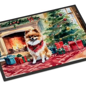 Caroline's Treasures DAC2723MAT Pomeranian Cozy Christmas Doormat Front Door Mat Indoor Outdoor Rugs for Entryway, Non Slip Washable Low Pile, 18H X 27W