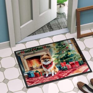 Caroline's Treasures DAC2723MAT Pomeranian Cozy Christmas Doormat Front Door Mat Indoor Outdoor Rugs for Entryway, Non Slip Washable Low Pile, 18H X 27W