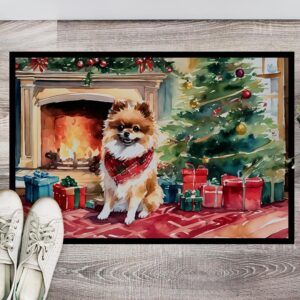 Caroline's Treasures DAC2723MAT Pomeranian Cozy Christmas Doormat Front Door Mat Indoor Outdoor Rugs for Entryway, Non Slip Washable Low Pile, 18H X 27W