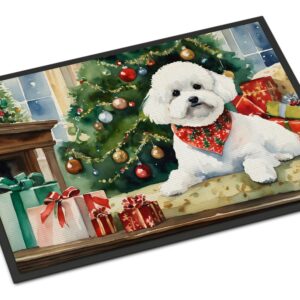 Caroline's Treasures DAC2611JMAT Bichon Frise Cozy Christmas Doormat Front Door Mat Indoor Outdoor Rugs for Entryway, Non Slip Washable Low Pile, 24H X 36W