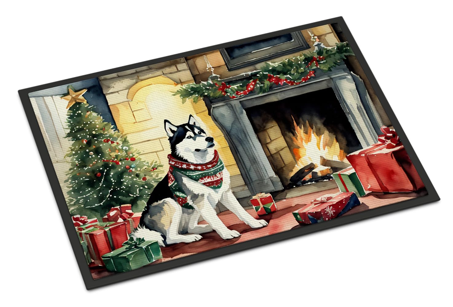 Caroline's Treasures DAC2753JMAT Siberian Husky Cozy Christmas Doormat Front Door Mat Indoor Outdoor Rugs for Entryway, Non Slip Washable Low Pile, 24H X 36W