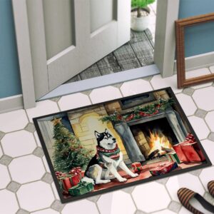 Caroline's Treasures DAC2753JMAT Siberian Husky Cozy Christmas Doormat Front Door Mat Indoor Outdoor Rugs for Entryway, Non Slip Washable Low Pile, 24H X 36W