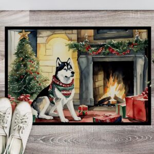 Caroline's Treasures DAC2753JMAT Siberian Husky Cozy Christmas Doormat Front Door Mat Indoor Outdoor Rugs for Entryway, Non Slip Washable Low Pile, 24H X 36W