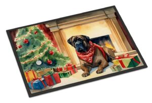 caroline's treasures dac2625jmat bullmastiff cozy christmas doormat front door mat indoor outdoor rugs for entryway, non slip washable low pile, 24h x 36w