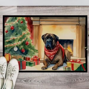 Caroline's Treasures DAC2625JMAT Bullmastiff Cozy Christmas Doormat Front Door Mat Indoor Outdoor Rugs for Entryway, Non Slip Washable Low Pile, 24H X 36W