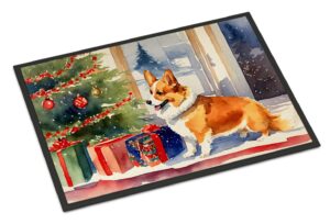 caroline's treasures dac2638jmat corgi cozy christmas doormat front door mat indoor outdoor rugs for entryway, non slip washable low pile, 24h x 36w