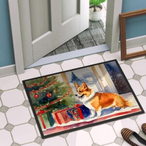 Caroline's Treasures DAC2638JMAT Corgi Cozy Christmas Doormat Front Door Mat Indoor Outdoor Rugs for Entryway, Non Slip Washable Low Pile, 24H X 36W