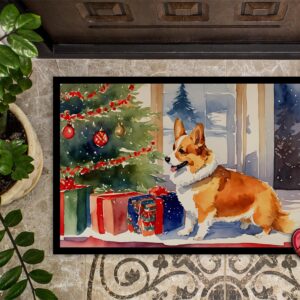 Caroline's Treasures DAC2638JMAT Corgi Cozy Christmas Doormat Front Door Mat Indoor Outdoor Rugs for Entryway, Non Slip Washable Low Pile, 24H X 36W