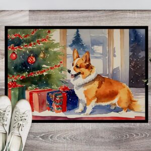 Caroline's Treasures DAC2638JMAT Corgi Cozy Christmas Doormat Front Door Mat Indoor Outdoor Rugs for Entryway, Non Slip Washable Low Pile, 24H X 36W