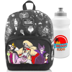 disney villains mini backpack set - 10” canvas disney villains backpack with front pocket plus bottle | disney villains backpack bundle