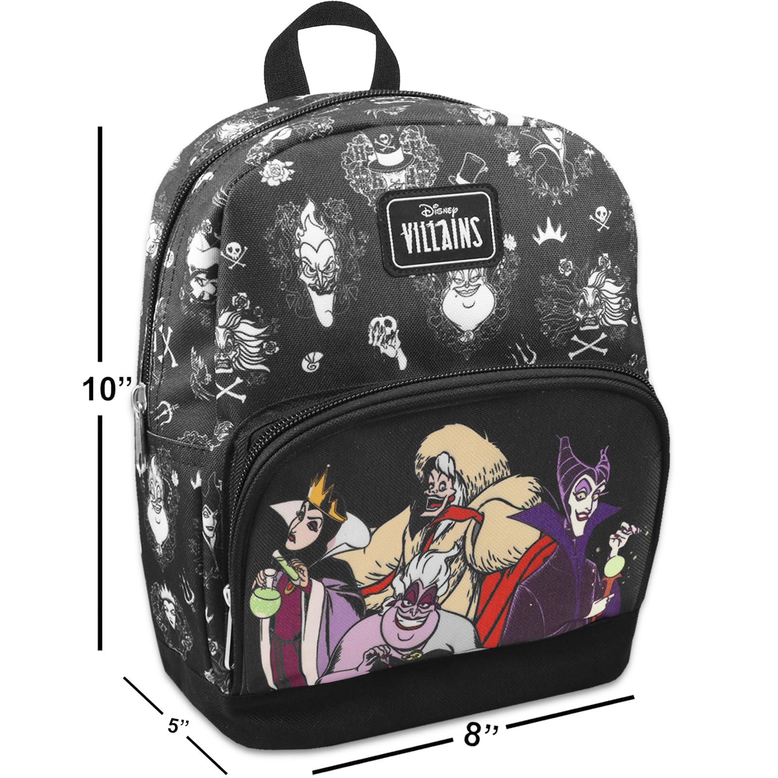 Disney Villains Mini Backpack Set - 10” Canvas Disney Villains Backpack with Front Pocket Plus Bottle | Disney Villains Backpack Bundle