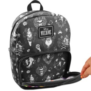 Disney Villains Mini Backpack Set - 10” Canvas Disney Villains Backpack with Front Pocket Plus Bottle | Disney Villains Backpack Bundle