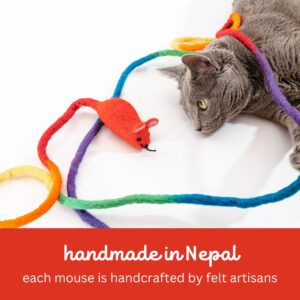 Catch a Mouse by The Tail Wool Cat Mouse Toy with a 6-Ft Tail for Indoor Cats Kittens. Cute Toy Mouse, Mouse Cat Toy, Rat Plush Toy, Fake Mice. No Catnip. Pride (Rainbow)