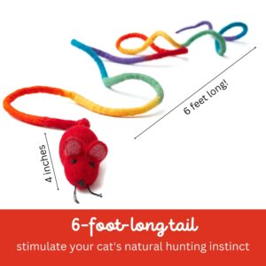 Catch a Mouse by The Tail Wool Cat Mouse Toy with a 6-Ft Tail for Indoor Cats Kittens. Cute Toy Mouse, Mouse Cat Toy, Rat Plush Toy, Fake Mice. No Catnip. Pride (Rainbow)